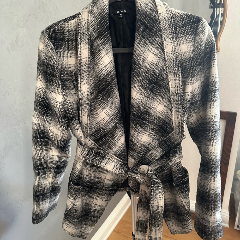 Vintage Black and White Tied Asymmetrical Coat